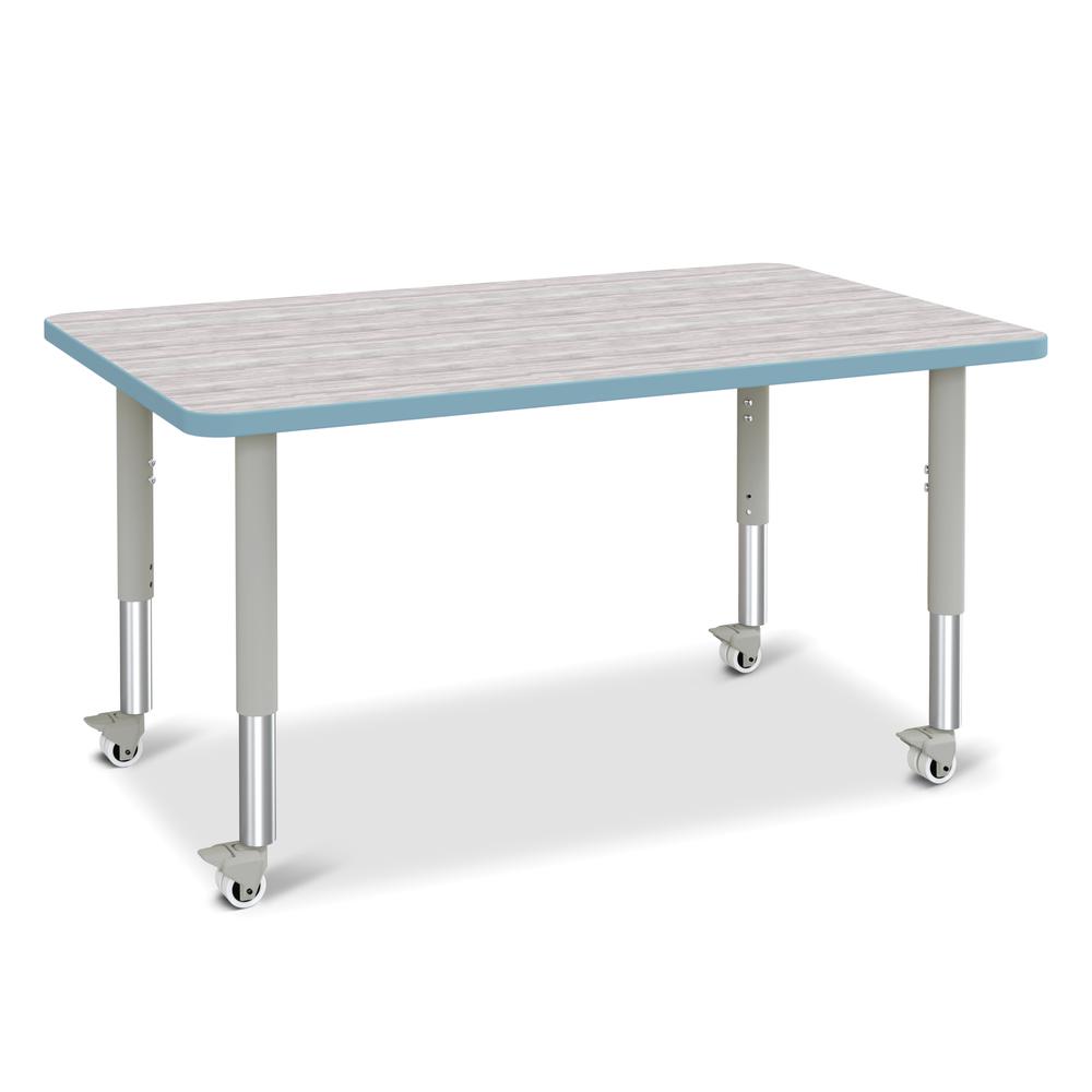 Berries® Rectangle Activity Table - 30" X 48", Mobile - Driftwood Gray/Coastal Blue/Gray. Picture 1