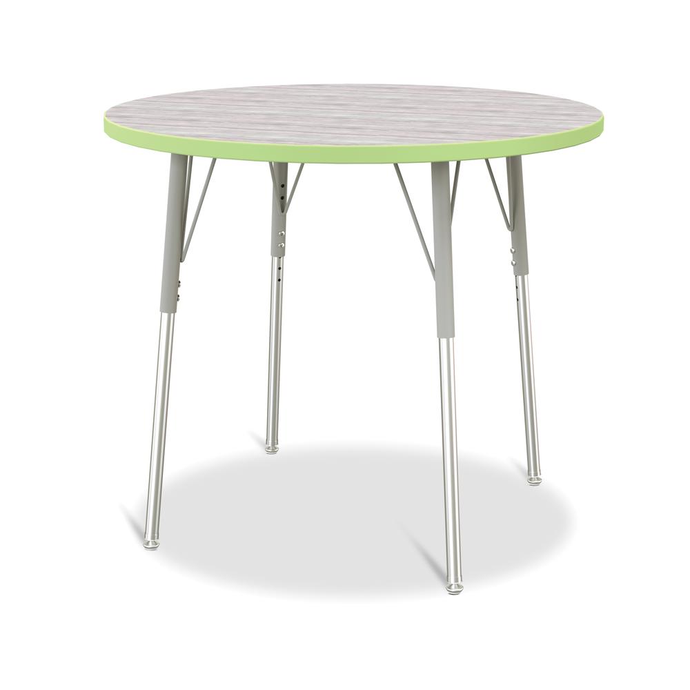 Berries® Round Activity Table - 36" Diameter, A-height - Driftwood Gray/Key Lime/Gray. Picture 1