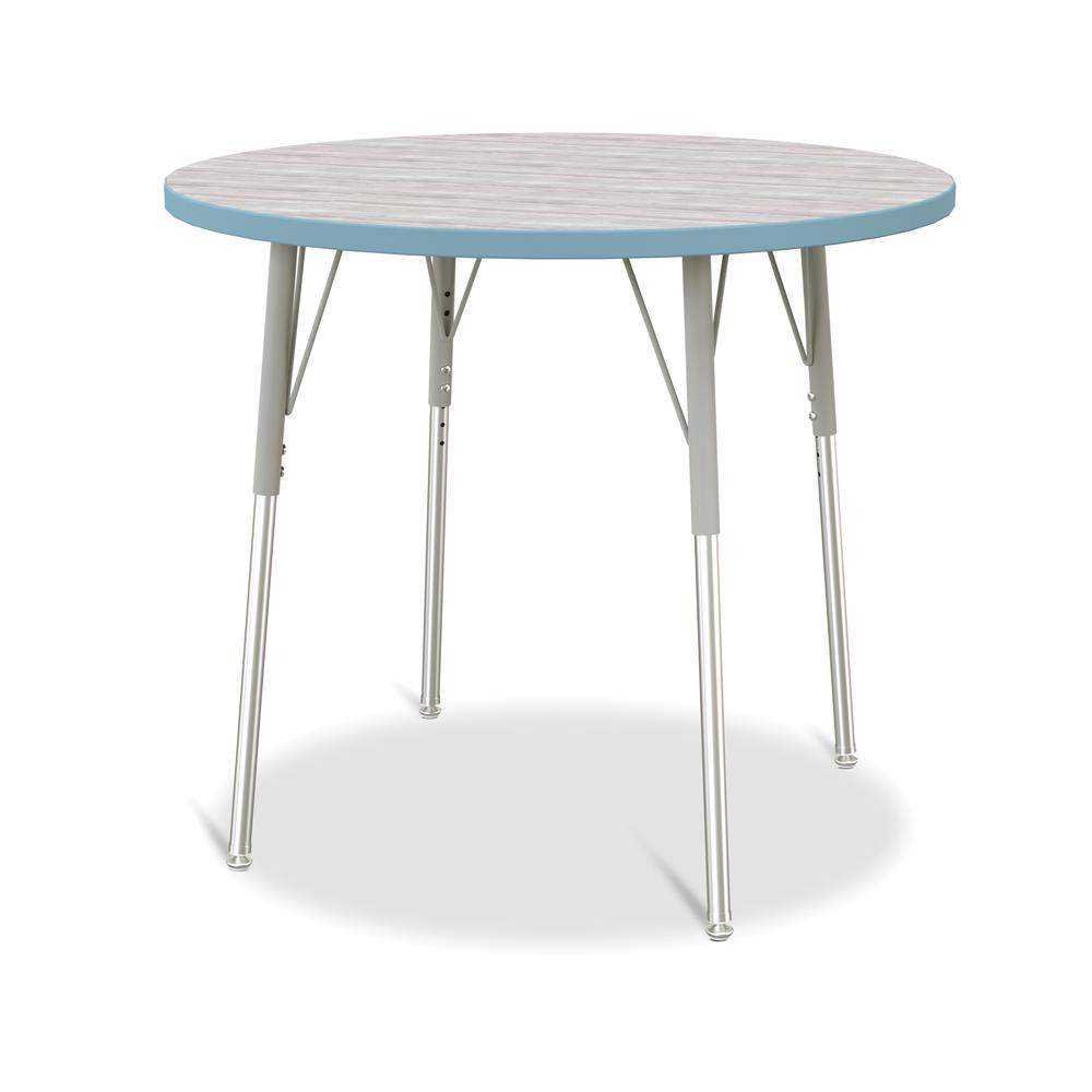 Berries® Round Activity Table - 36" Diameter, A-height - Driftwood Gray/Coastal Blue/Gray. Picture 1