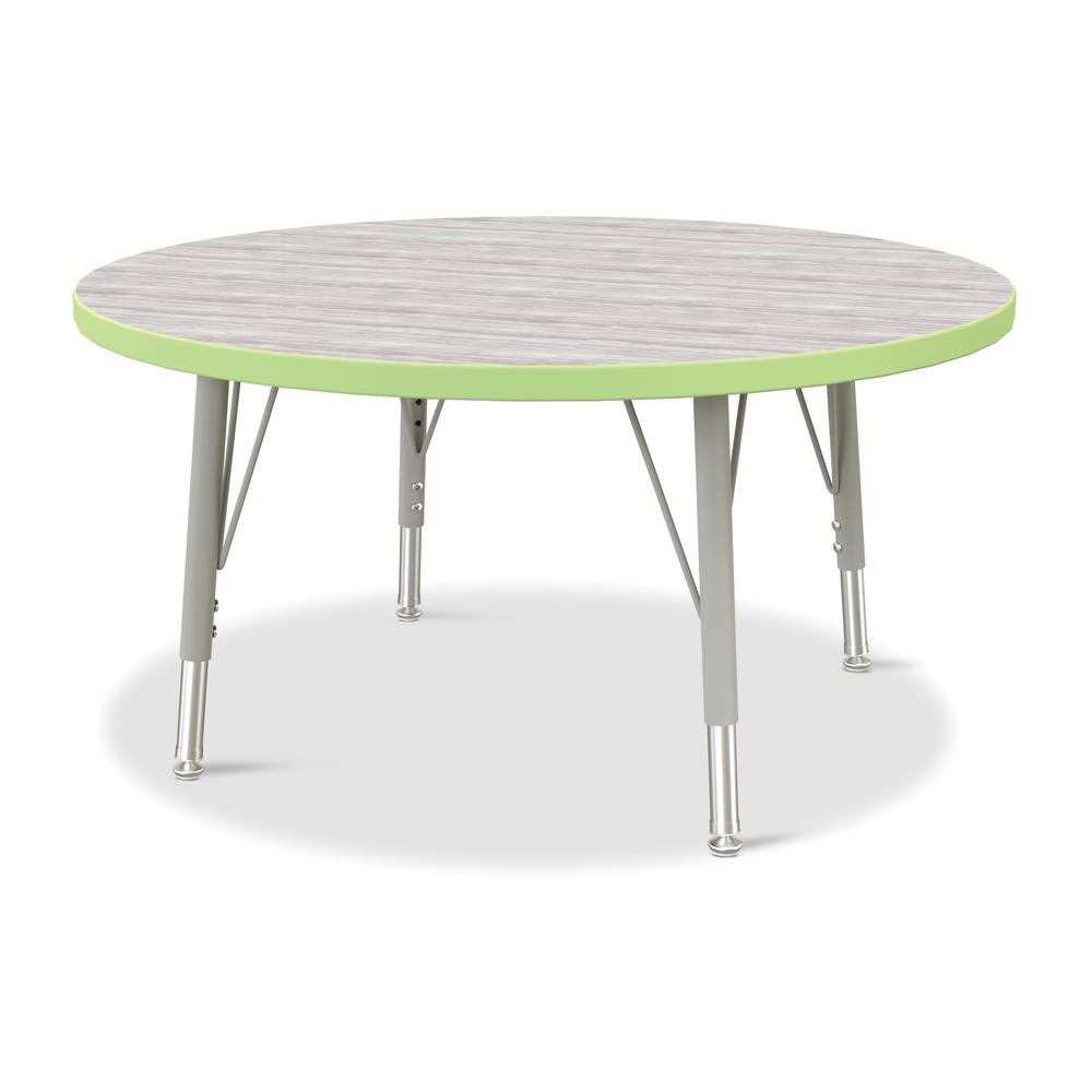 Berries® Round Activity Table - 36" Diameter, E-height - Driftwood Gray/Key Lime/Gray. Picture 1