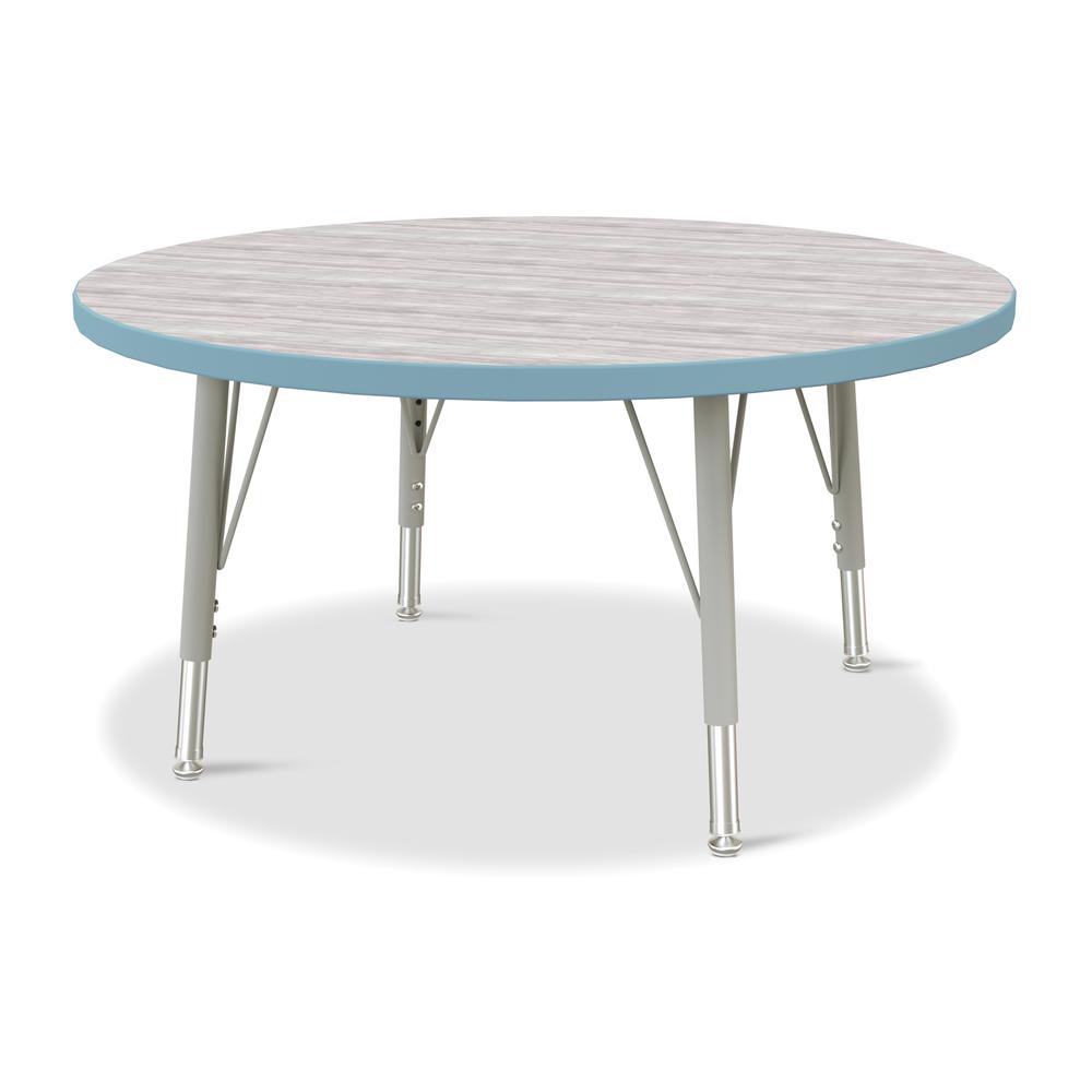 Berries® Round Activity Table - 36" Diameter, E-height - Driftwood Gray/Coastal Blue/Gray. Picture 1