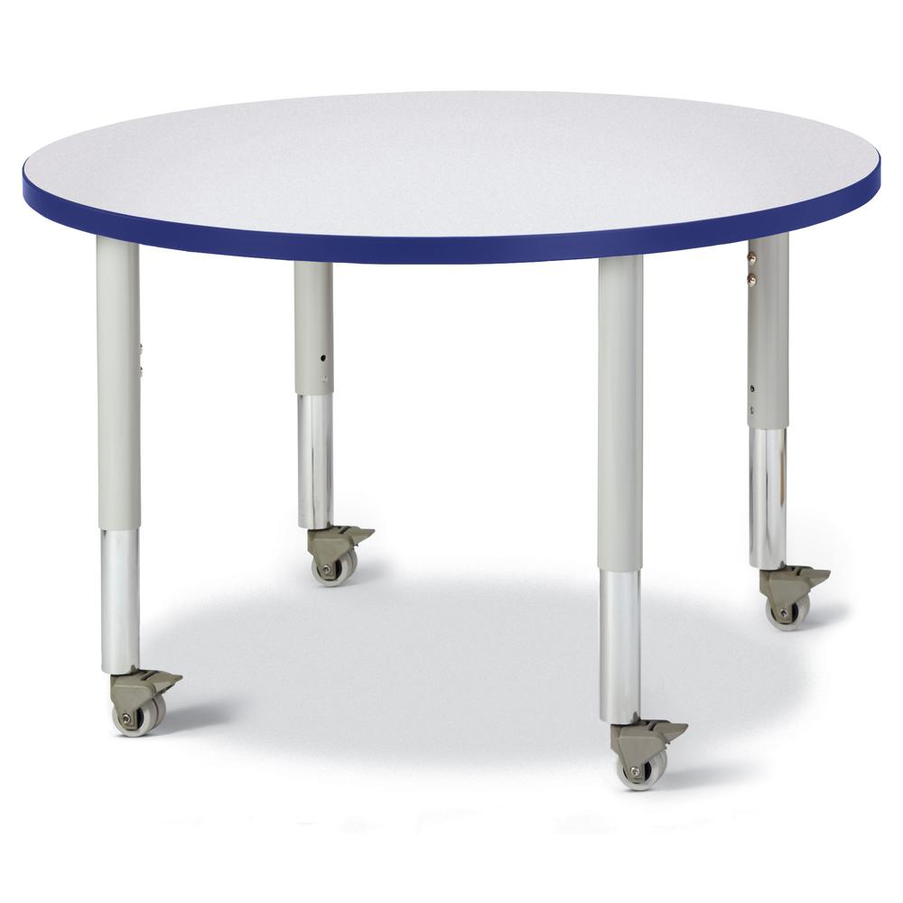Round Activity Table - 36" Diameter, Mobile - Gray/Blue/Gray. Picture 1