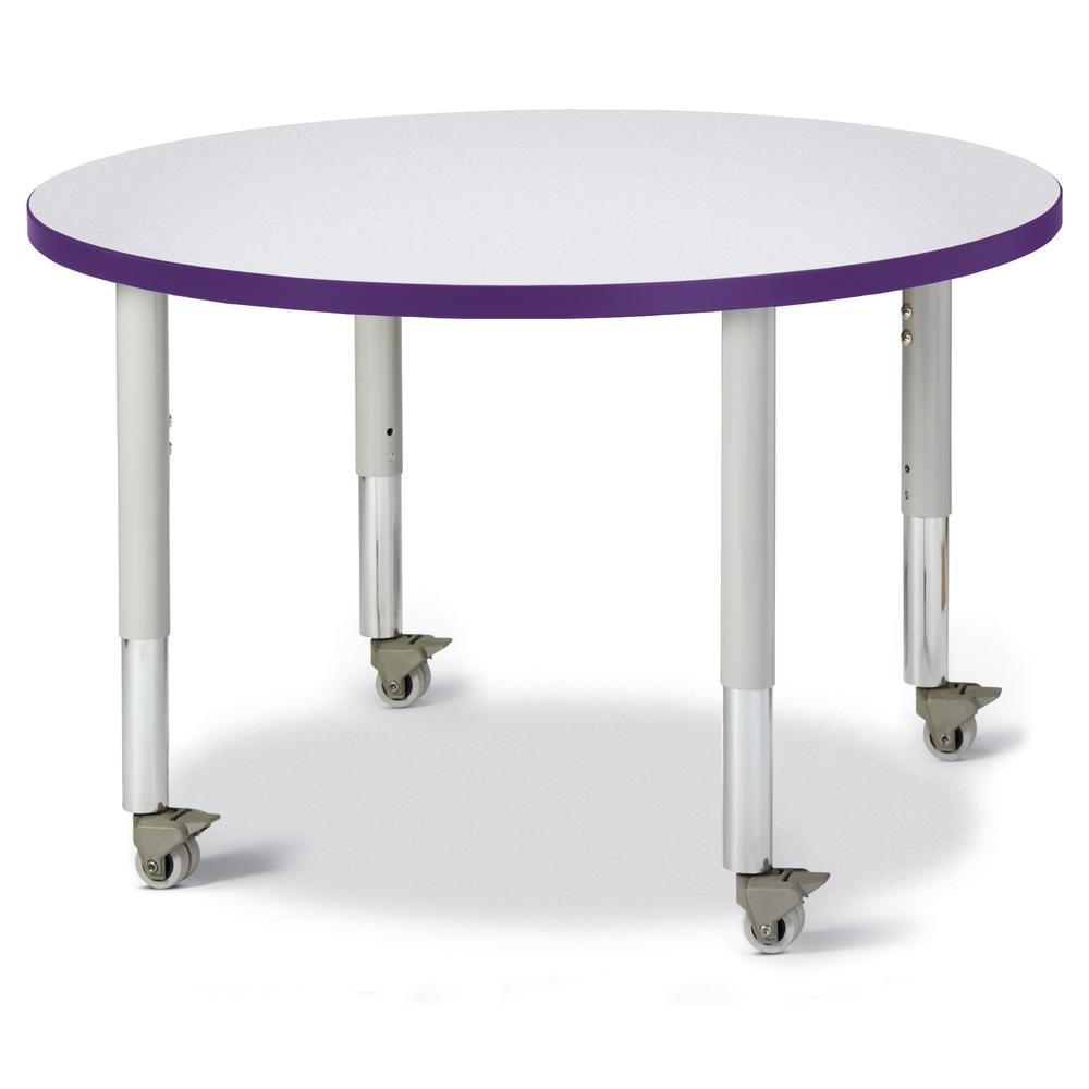 Round Activity Table - 36" Diameter, Mobile - Gray/Purple/Gray. Picture 1
