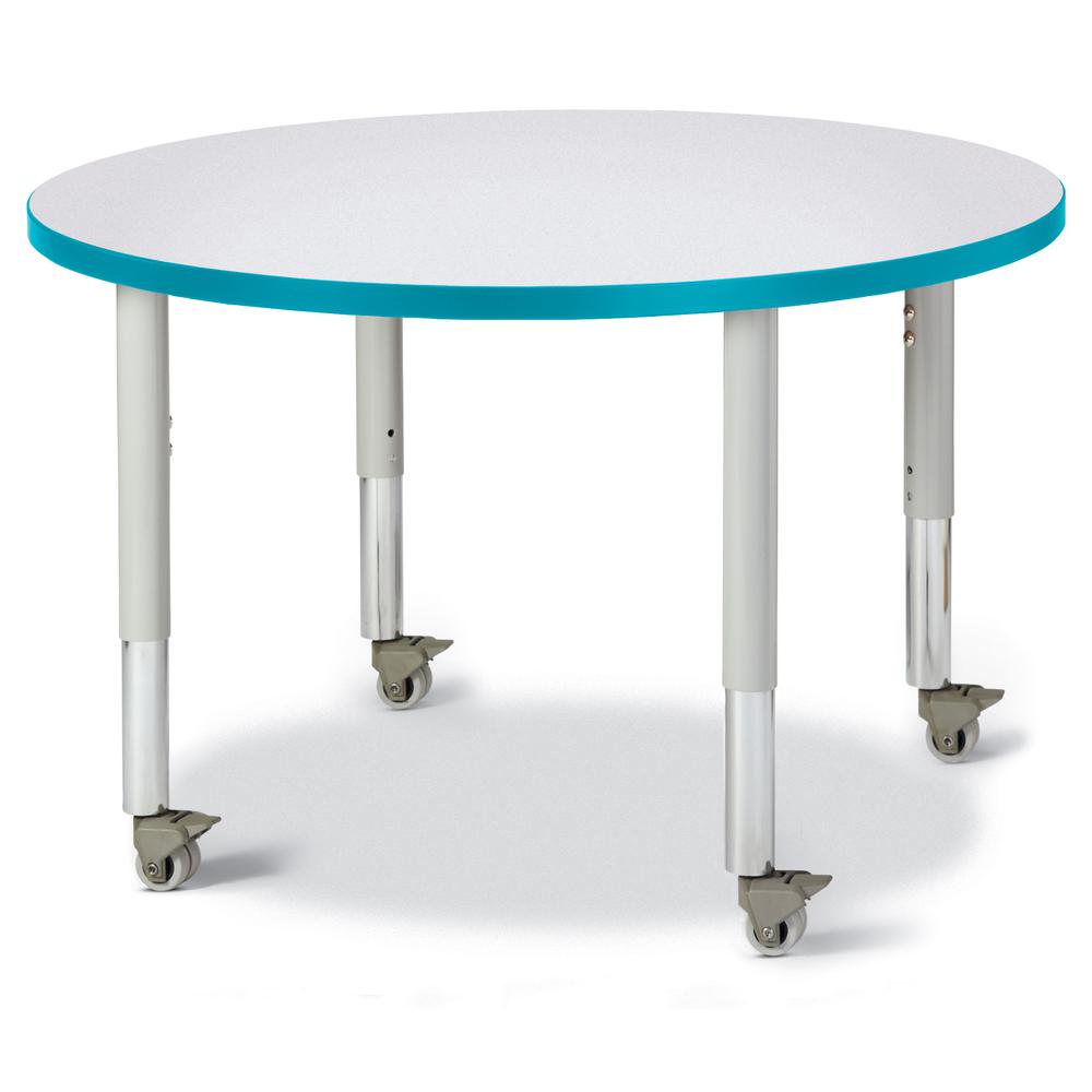 Round Activity Table - 36" Diameter, Mobile - Gray/Teal/Gray. Picture 1
