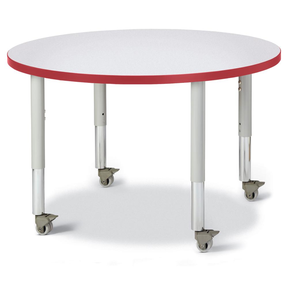 Round Activity Table - 36" Diameter, Mobile - Gray/Red/Gray. Picture 1