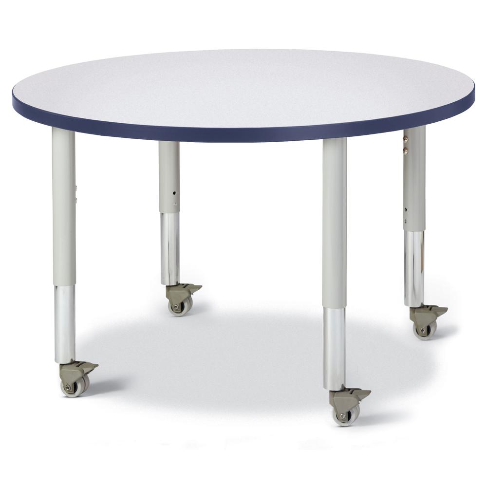 Round Activity Table - 36" Diameter, Mobile - Gray/Navy/Gray. Picture 1