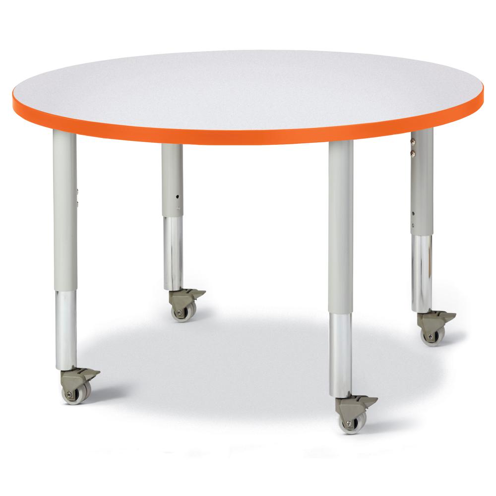 Round Activity Table - 36" Diameter, Mobile - Gray/Orange/Gray. Picture 1