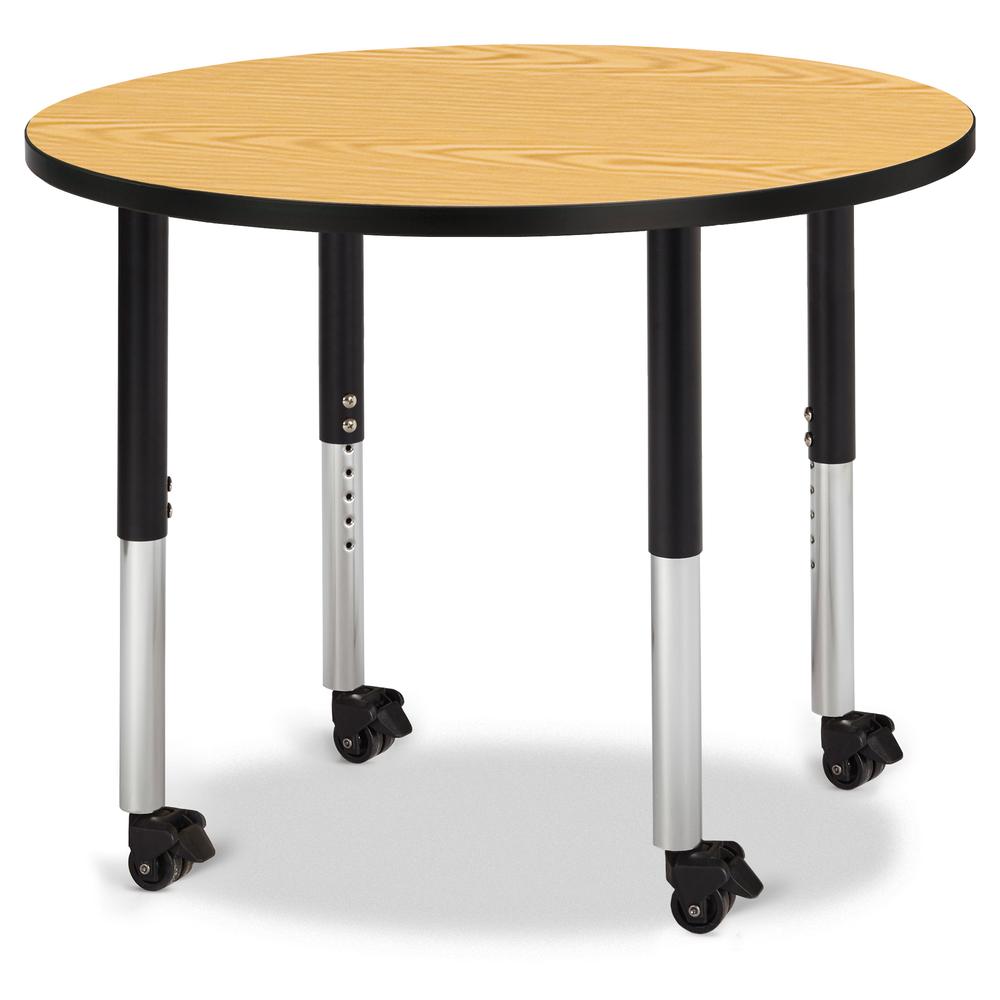 Round Activity Table - 36" Diameter, Mobile - Oak/Black/Black. Picture 1