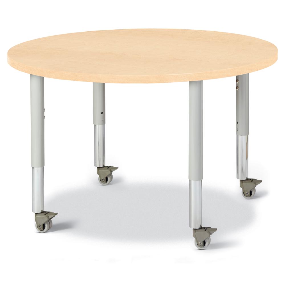 Round Activity Table - 36" Diameter, Mobile - Maple/Maple/Gray. Picture 1