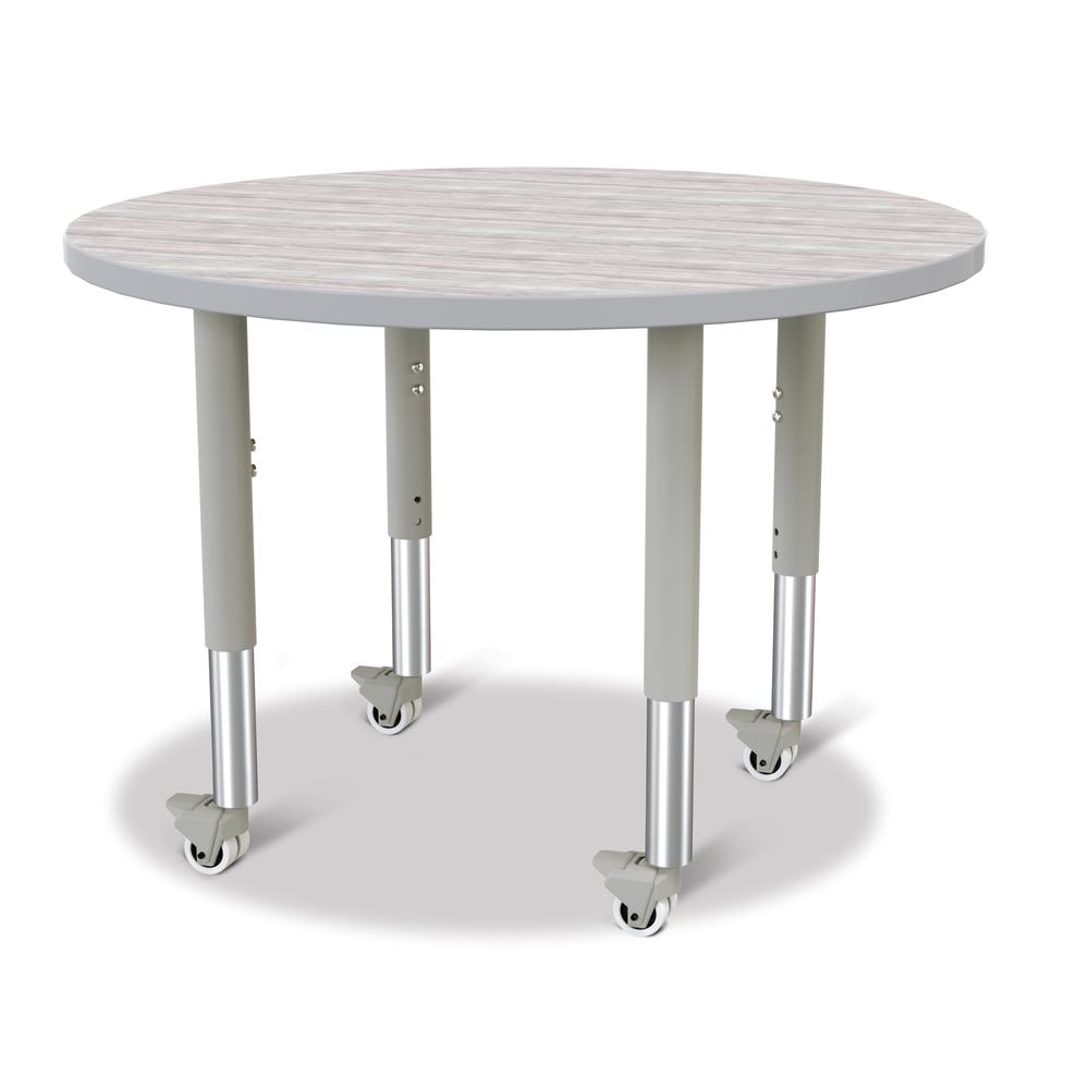 Berries® Round Activity Table - 36" Diameter, Mobile - Driftwood Gray/Gray/Gray. Picture 1