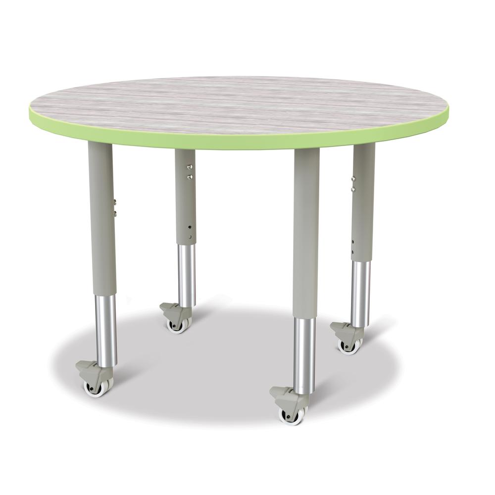 Berries® Round Activity Table - 36" Diameter, Mobile - Driftwood Gray/Key Lime/Gray. Picture 1