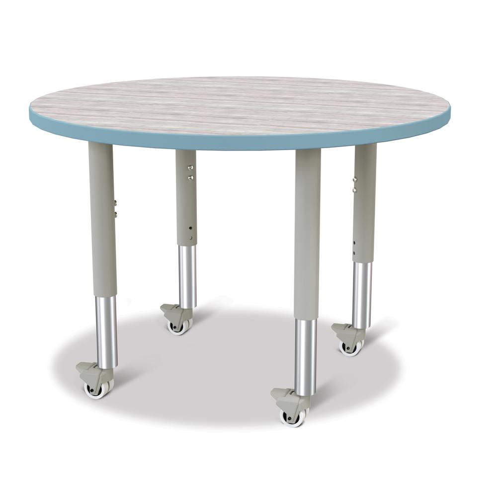 Berries® Round Activity Table - 36" Diameter, Mobile - Driftwood Gray/Coastal Blue/Gray. Picture 1