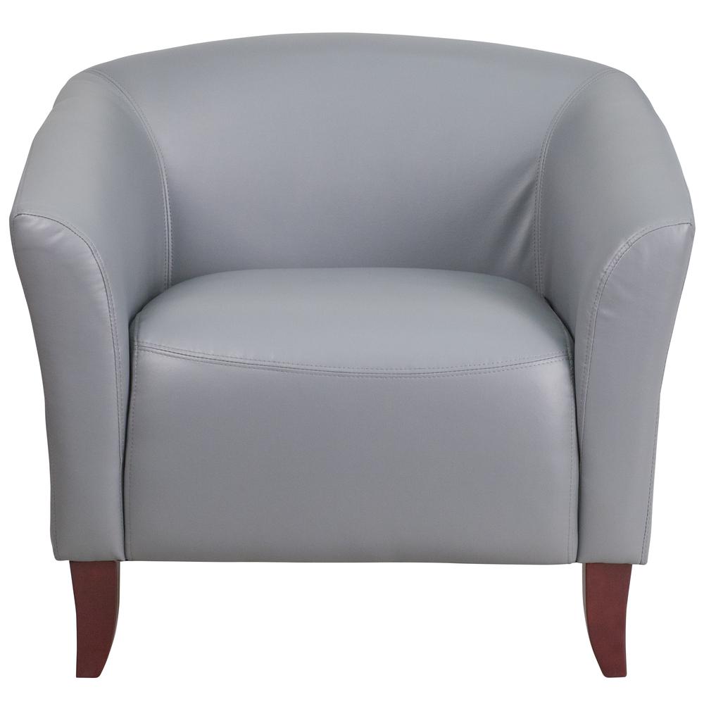 Gray LeatherSoft Chair with Cherry Wood Feet. Picture 4