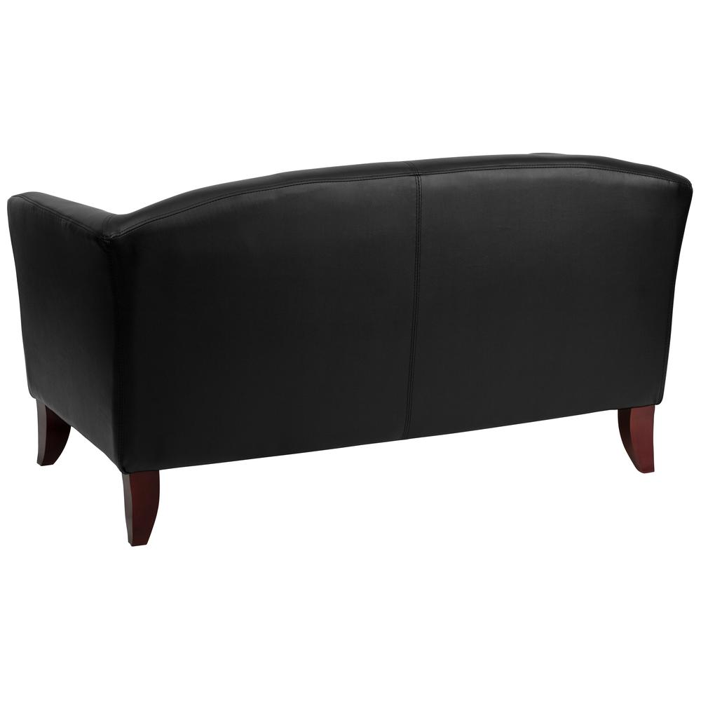 Black LeatherSoft Loveseat with Cherry Wood Feet. Picture 2