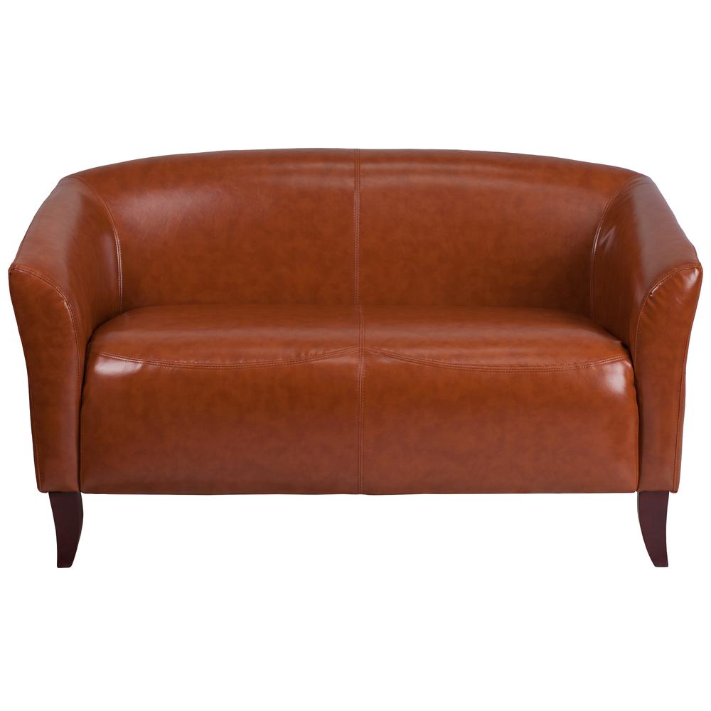 Cognac LeatherSoft Loveseat with Cherry Wood Feet. Picture 3
