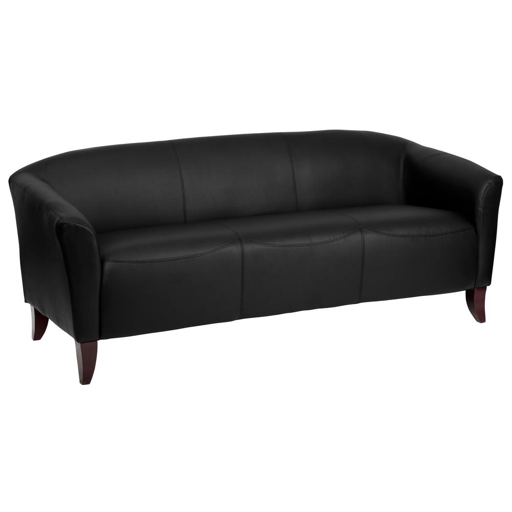 Black LeatherSoft Sofa with Cherry Wood Feet. Picture 1