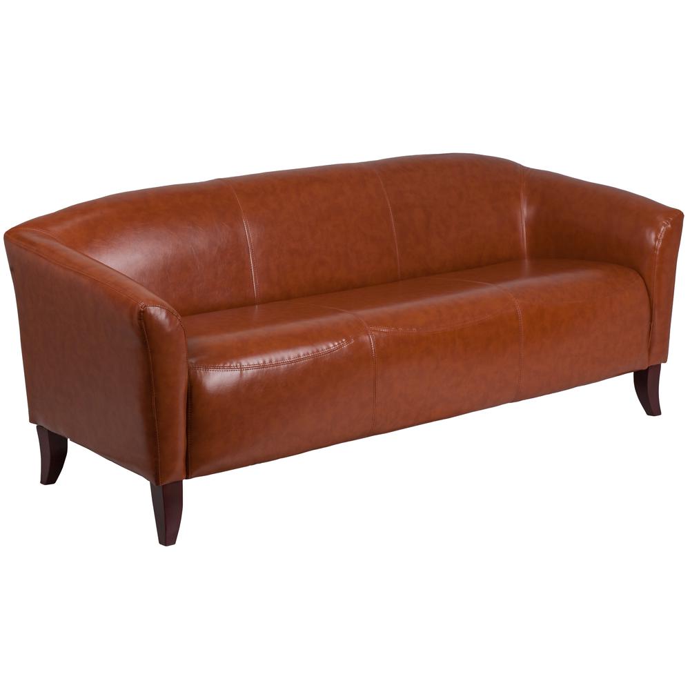 Cognac LeatherSoft Sofa with Cherry Wood Feet. Picture 1