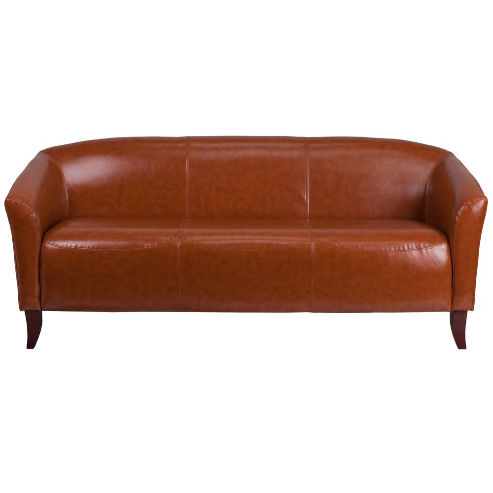 Cognac LeatherSoft Sofa with Cherry Wood Feet. Picture 3