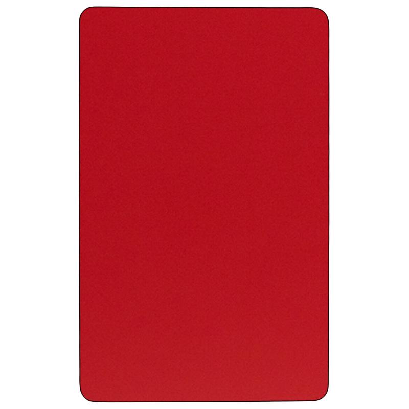 Mobile 30''W x 60''L Rectangular Red HP Laminate Activity Table - Height Adjustable Short Legs. Picture 2