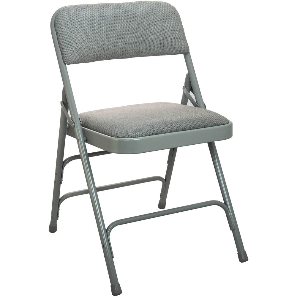 Advantage Grey Padded Metal Folding Chair - Grey 1-in Fabric Seat. Picture 1