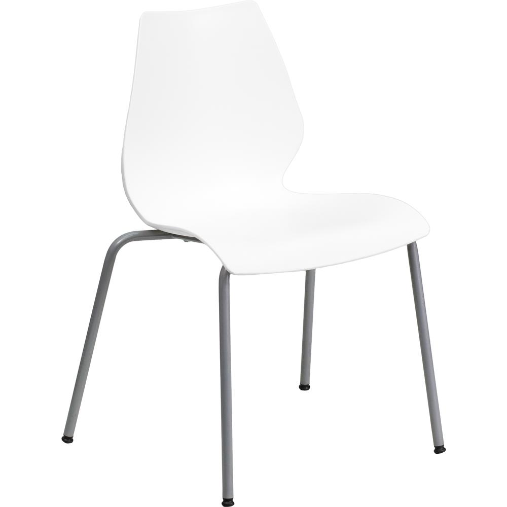 770 lb. Capacity White Stack Chair with Lumbar Support and Silver Frame. Picture 11
