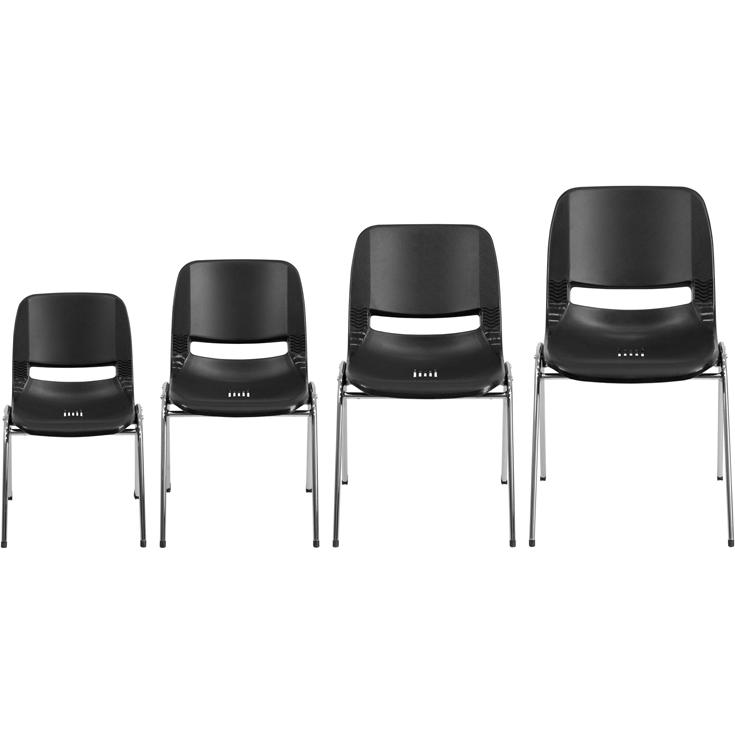 HERCULES Series 661 lb. Capacity Black Ergonomic Shell Stack Chair with Chrome Frame and 16'' Seat Height. Picture 5