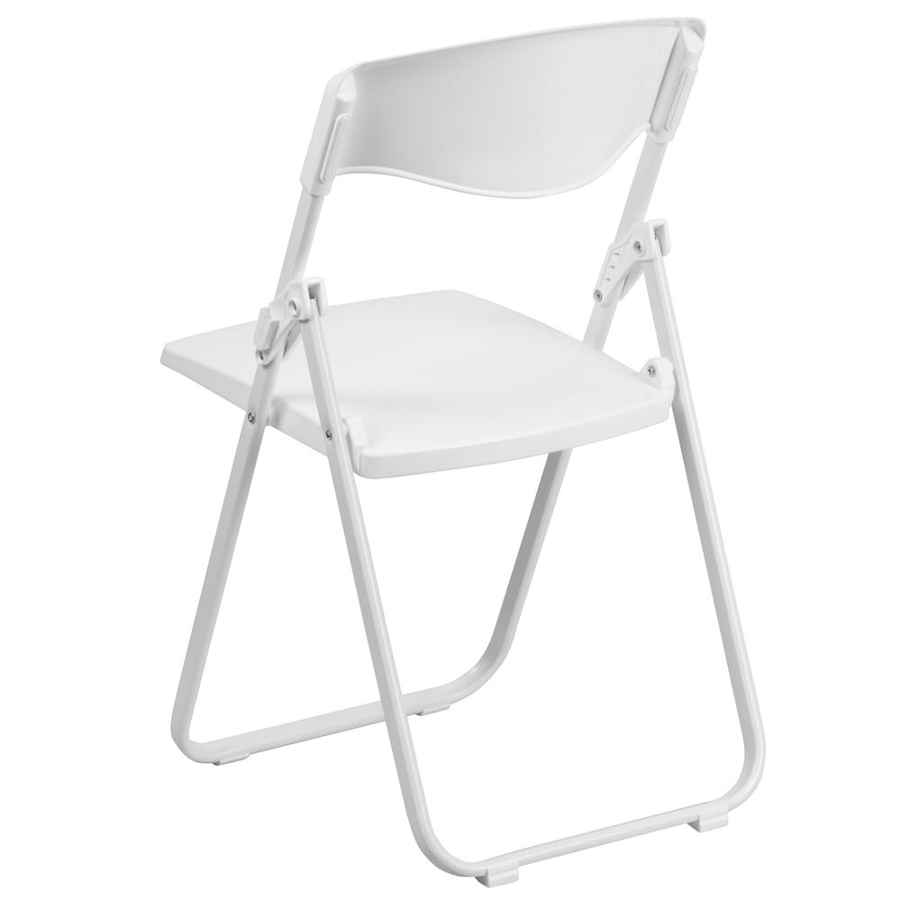 500 lb. Capacity Heavy Duty White Plastic Folding Chair with Built-in Ganging Brackets. Picture 23
