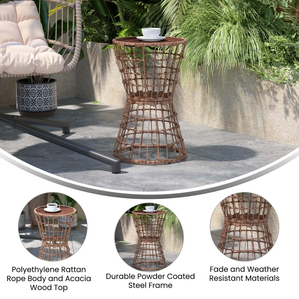 Natural Finish Rope Table with Acacia Wood Top, Fade and Weather Resistant. Picture 4
