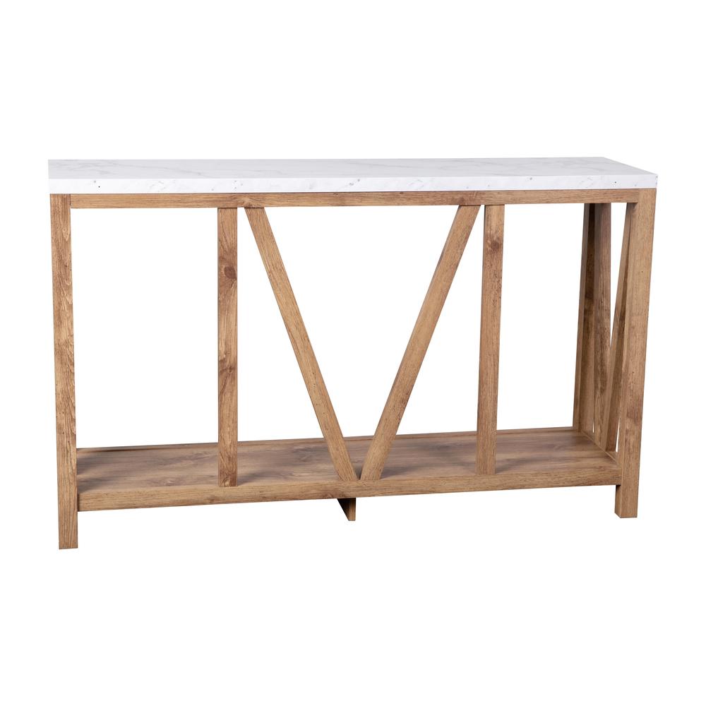 Farmhouse 2-Tier Console Table - Warm Oak Finish Engineered Wood Frame. Picture 9