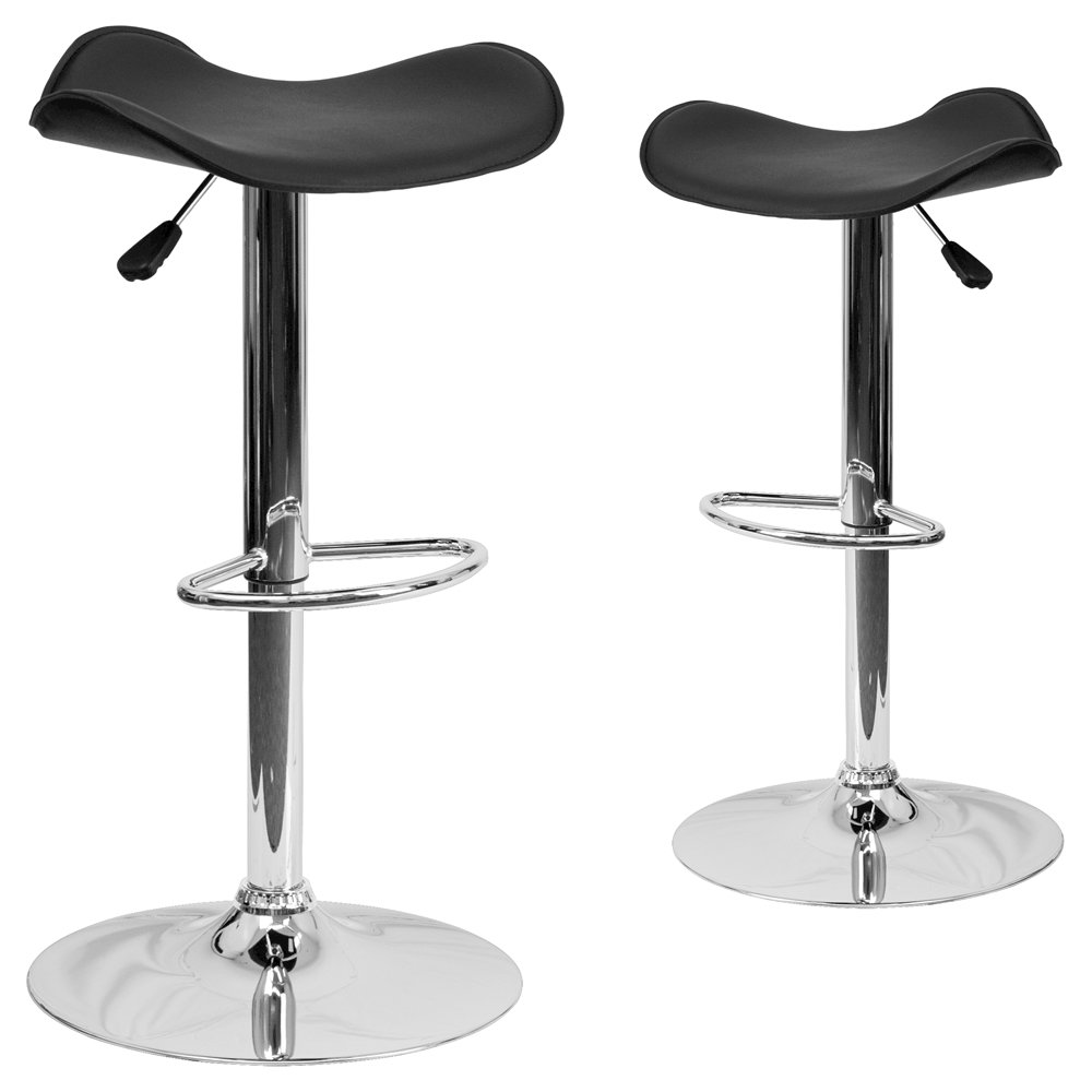 2 Pk. Contemporary Black Vinyl Adjustable Height Barstool with Chrome Base. Picture 1