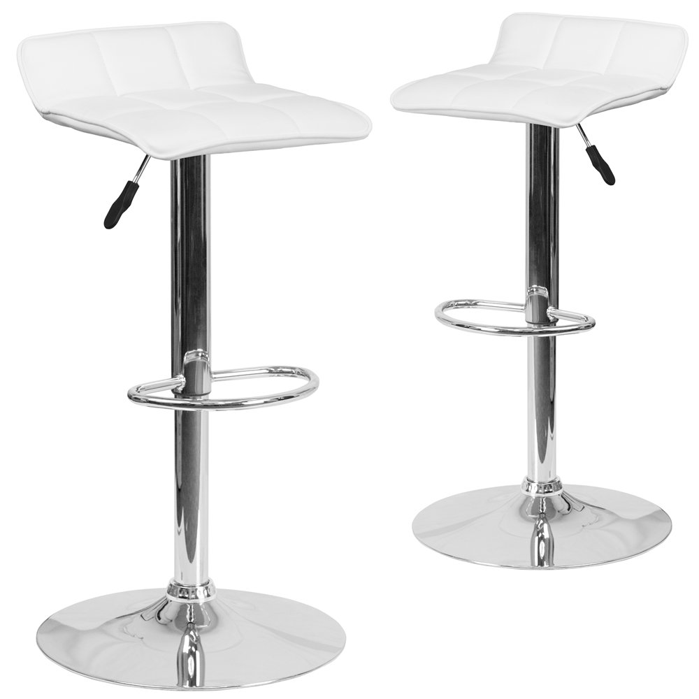 2 Pk. White Vinyl Adjustable Height Barstool with Chrome Base and Footrest. Picture 1