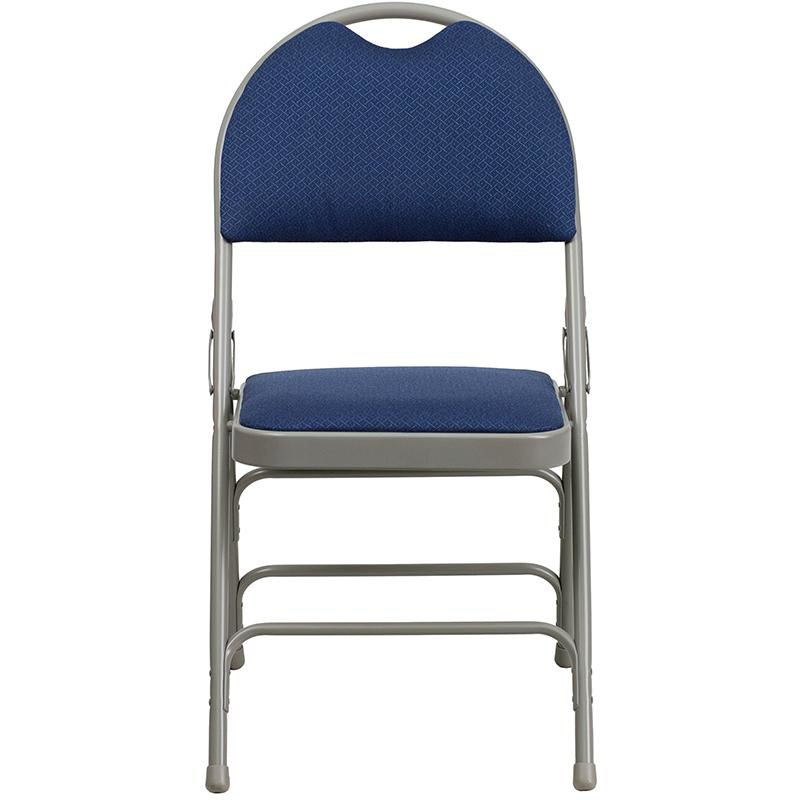 4 Pk. Triple Braced Navy Fabric Metal Folding Chair with Easy-Carry Handle. Picture 4