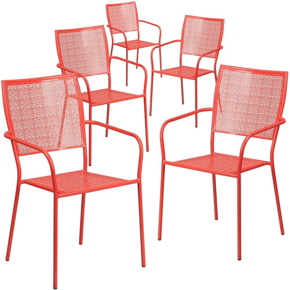 5 Pk. Red Indoor-Outdoor Steel Patio Arm Chair with Square Back. Picture 1