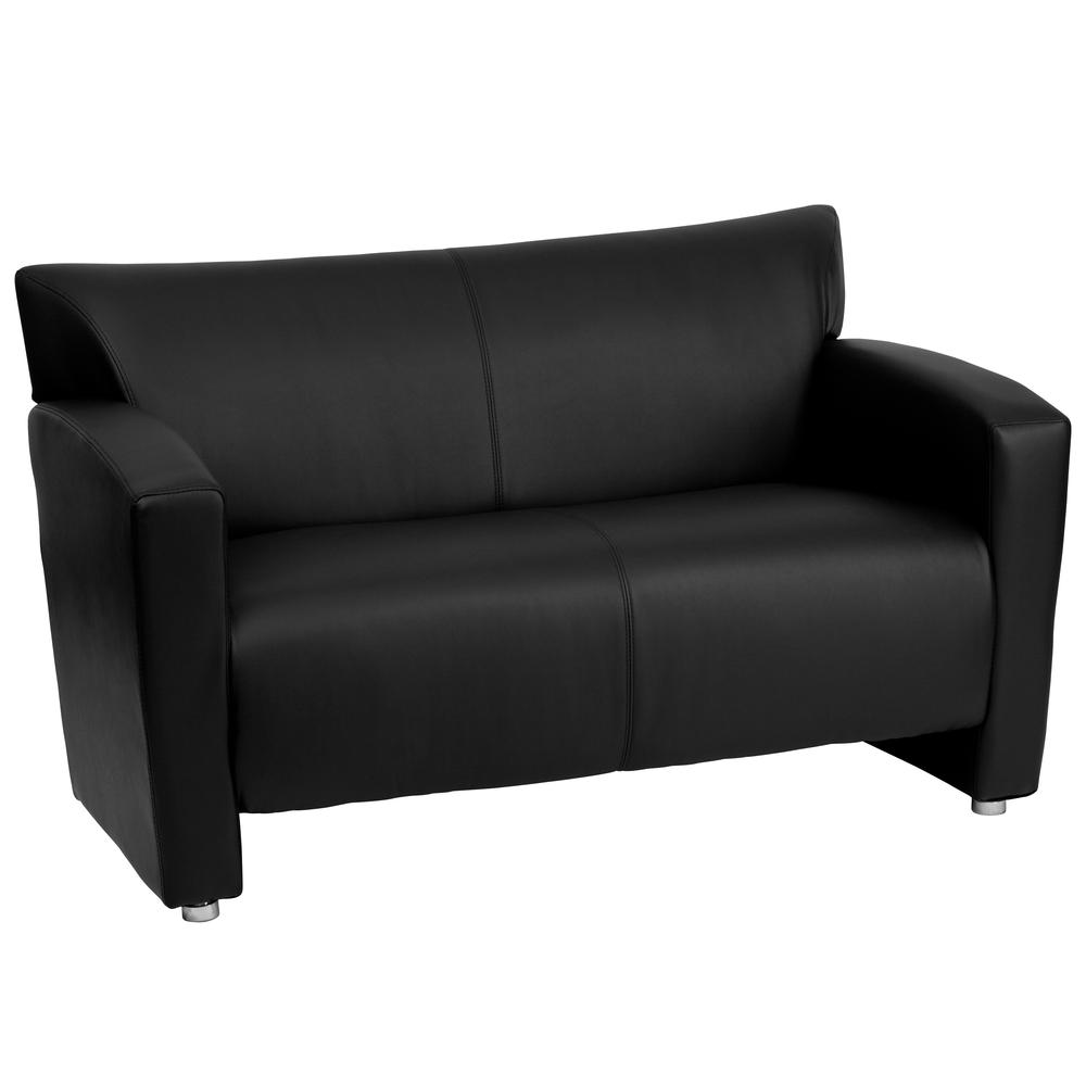 Black LeatherSoft Loveseat with Extended Panel Arms. Picture 1
