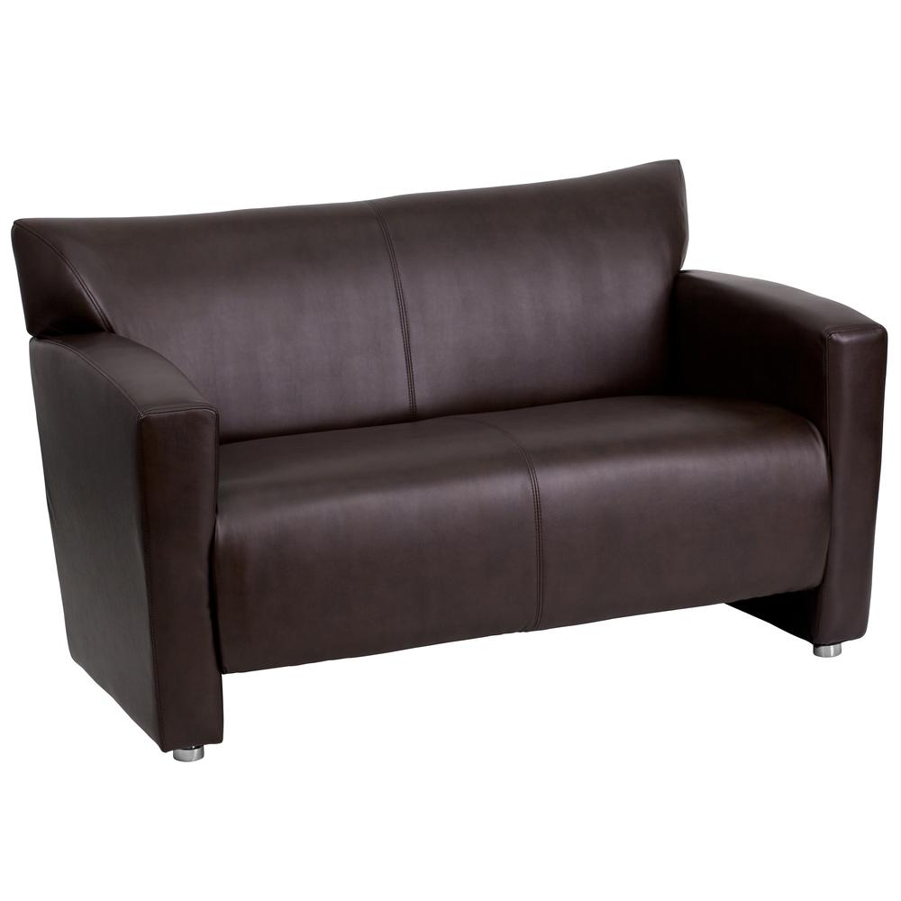 Brown LeatherSoft Loveseat with Extended Panel Arms. Picture 1