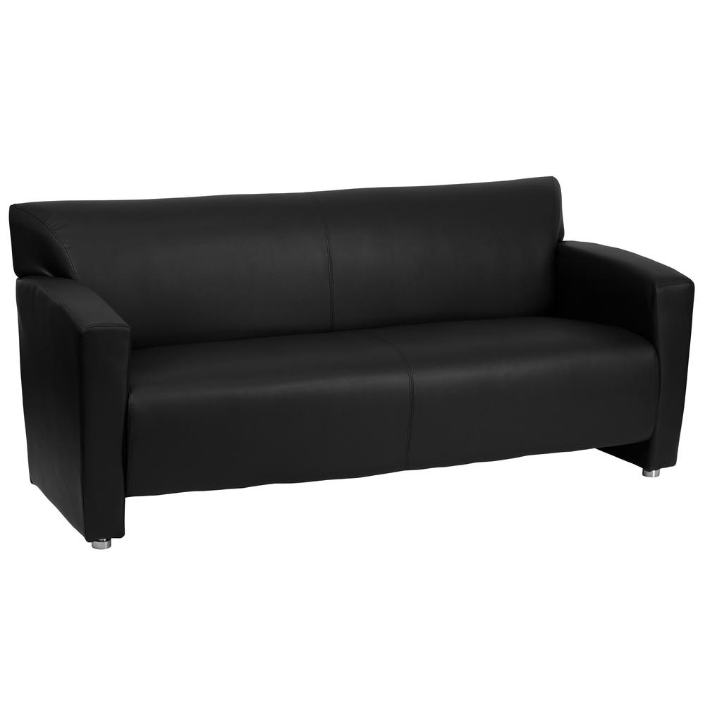 Black LeatherSoft Sofa with Extended Panel Arms. Picture 1