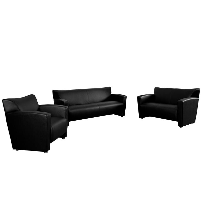 Reception Set in Black LeatherSoft with Extended Panel Arms. Picture 1