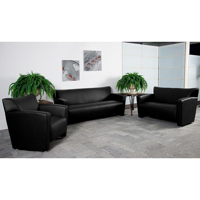 Reception Set in Black LeatherSoft with Extended Panel Arms. Picture 2