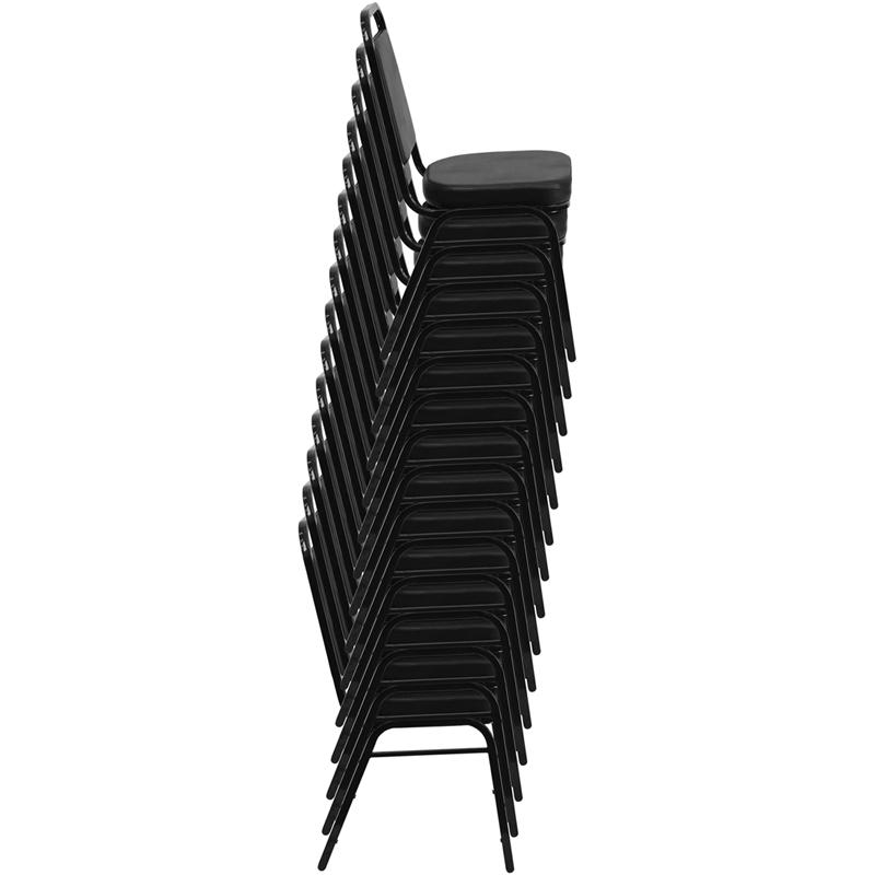 HERCULES Series Trapezoidal Back Stacking Banquet Chair in Black Vinyl - Gold Frame. Picture 5
