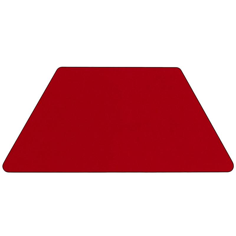 29''W x 57''L Trapezoid Red Thermal Laminate Activity Table - Height Adjustable Short Legs. Picture 2