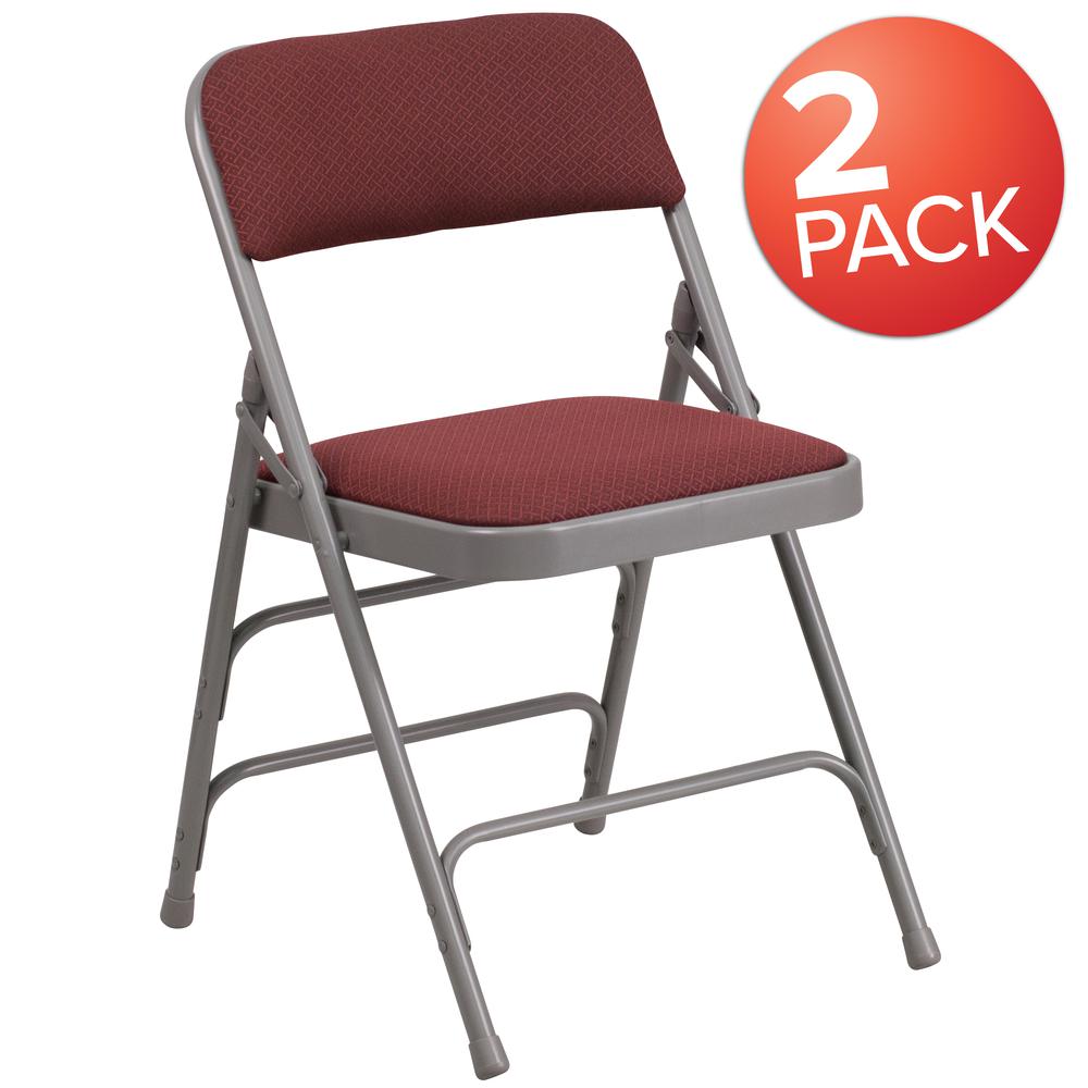 Curved Triple Braced & Double Hinged Burgundy Patterned Fabric Metal Folding Chair. Picture 8