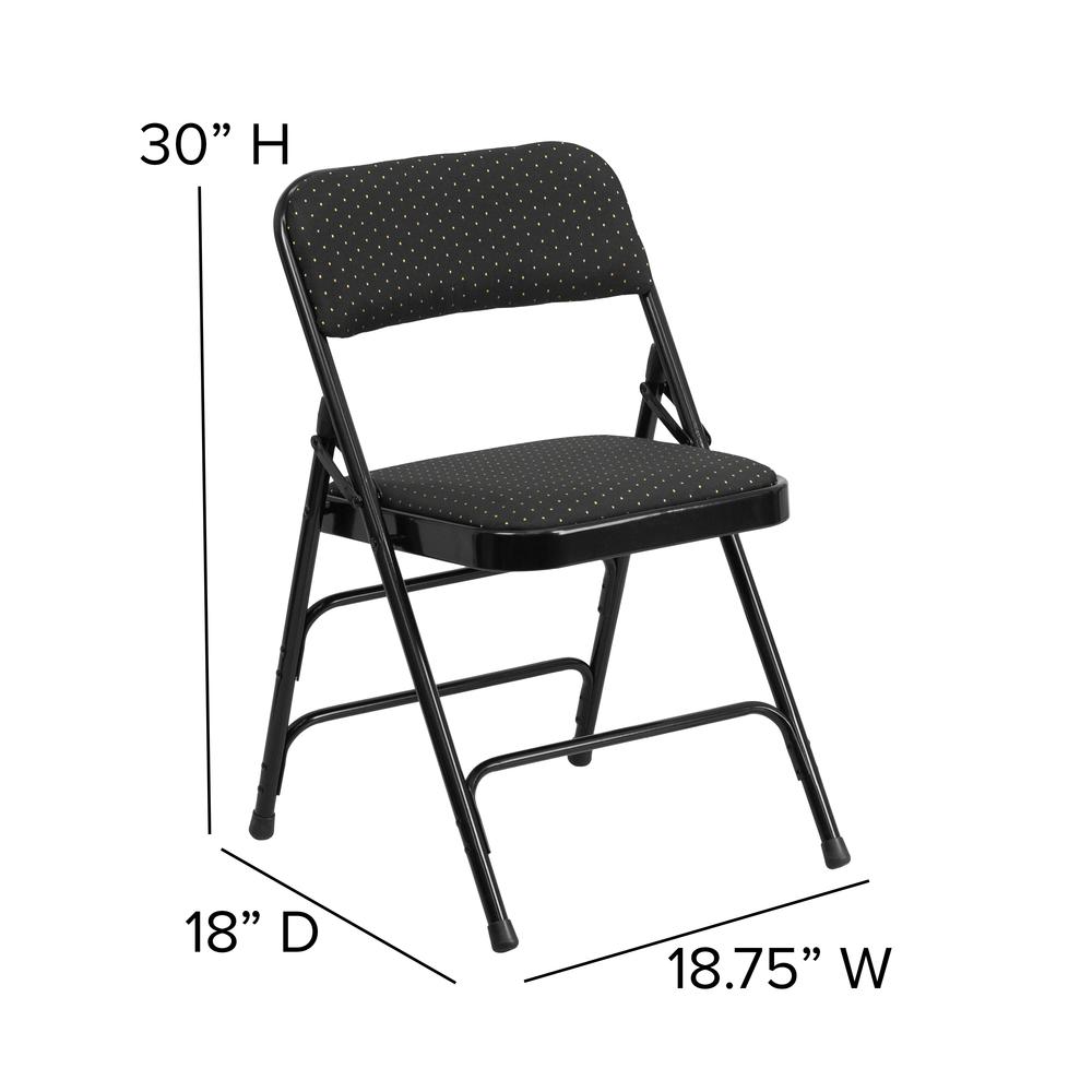 Curved Triple Braced & Double Hinged Black Patterned Fabric Metal Folding Chair. Picture 2