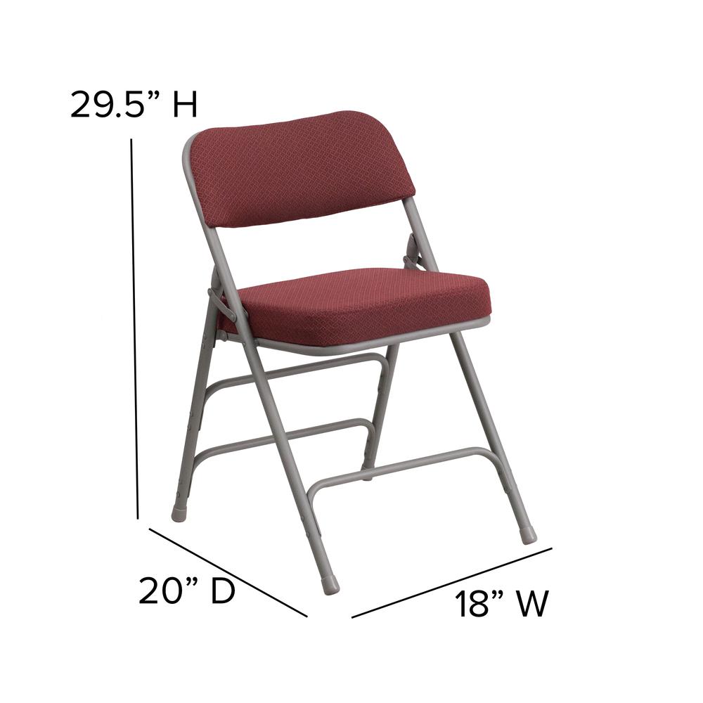18"W Premium Curved Triple Braced & Double Hinged Burgundy Fabric Metal Folding Chair. Picture 2