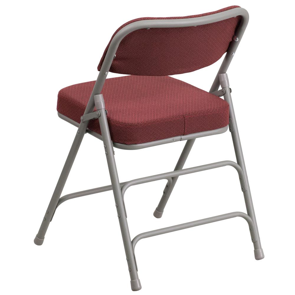 18"W Premium Curved Triple Braced & Double Hinged Burgundy Fabric Metal Folding Chair. Picture 4