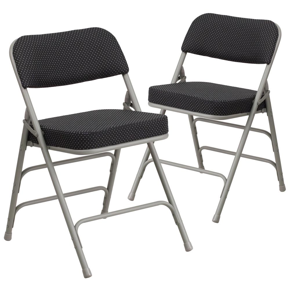 Premium Curved Triple Braced & Double Hinged Black Pin-Dot Fabric Metal Folding Chair. Picture 1