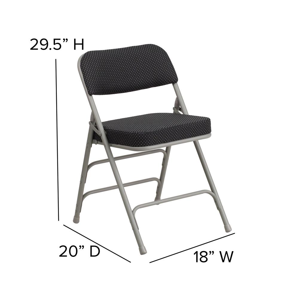 Premium Curved Triple Braced & Double Hinged Black Pin-Dot Fabric Metal Folding Chair. Picture 2