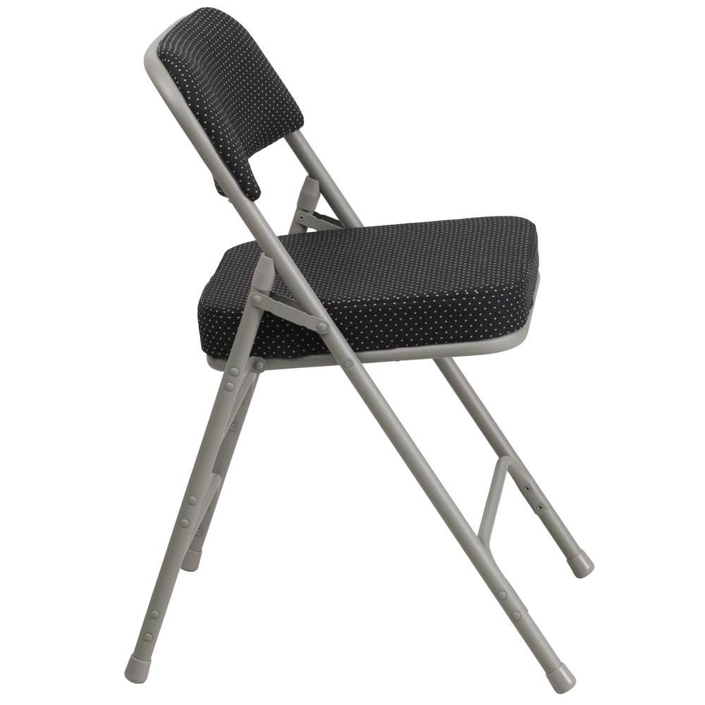 Premium Curved Triple Braced & Double Hinged Black Pin-Dot Fabric Metal Folding Chair. Picture 3