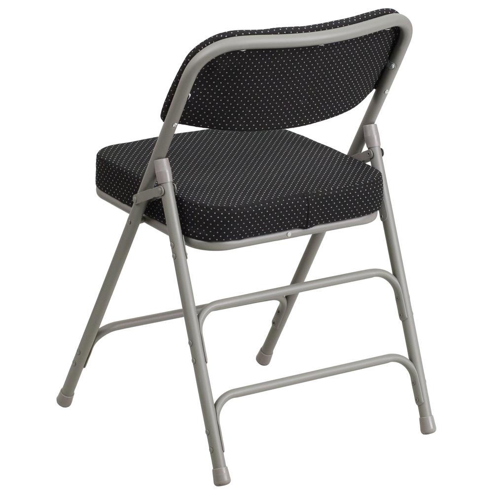 Premium Curved Triple Braced & Double Hinged Black Pin-Dot Fabric Metal Folding Chair. Picture 4