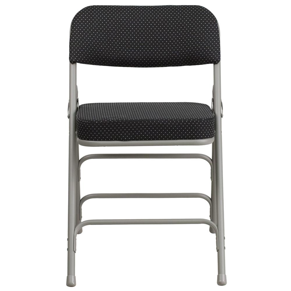 Premium Curved Triple Braced & Double Hinged Black Pin-Dot Fabric Metal Folding Chair. Picture 5