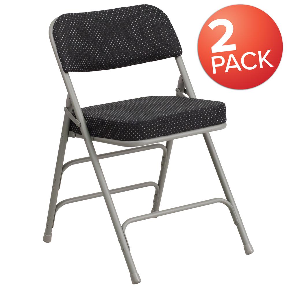 Premium Curved Triple Braced & Double Hinged Black Pin-Dot Fabric Metal Folding Chair. Picture 8